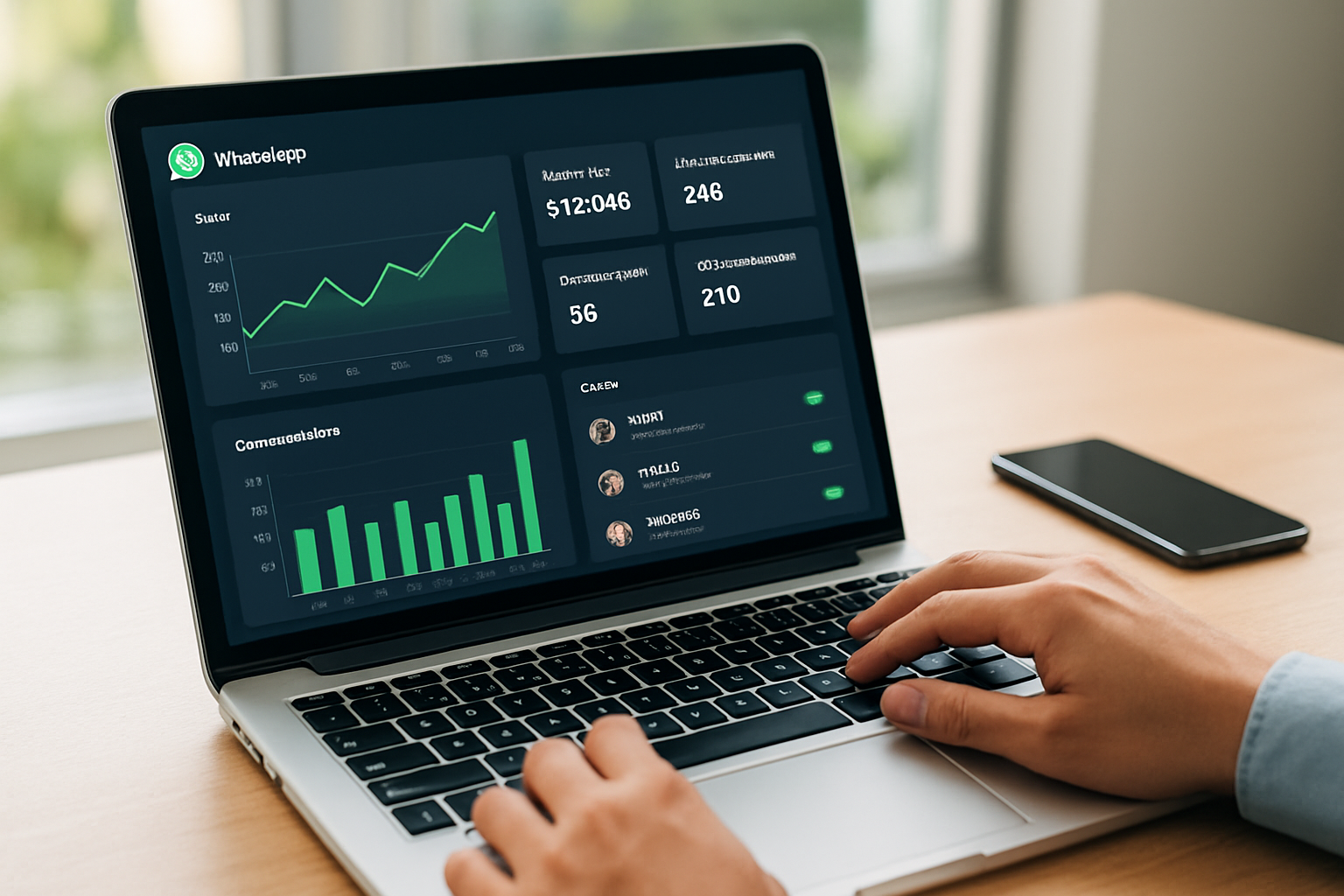 dashboard de atendimento automatizado no WhatsApp com métricas de vendas e conversas