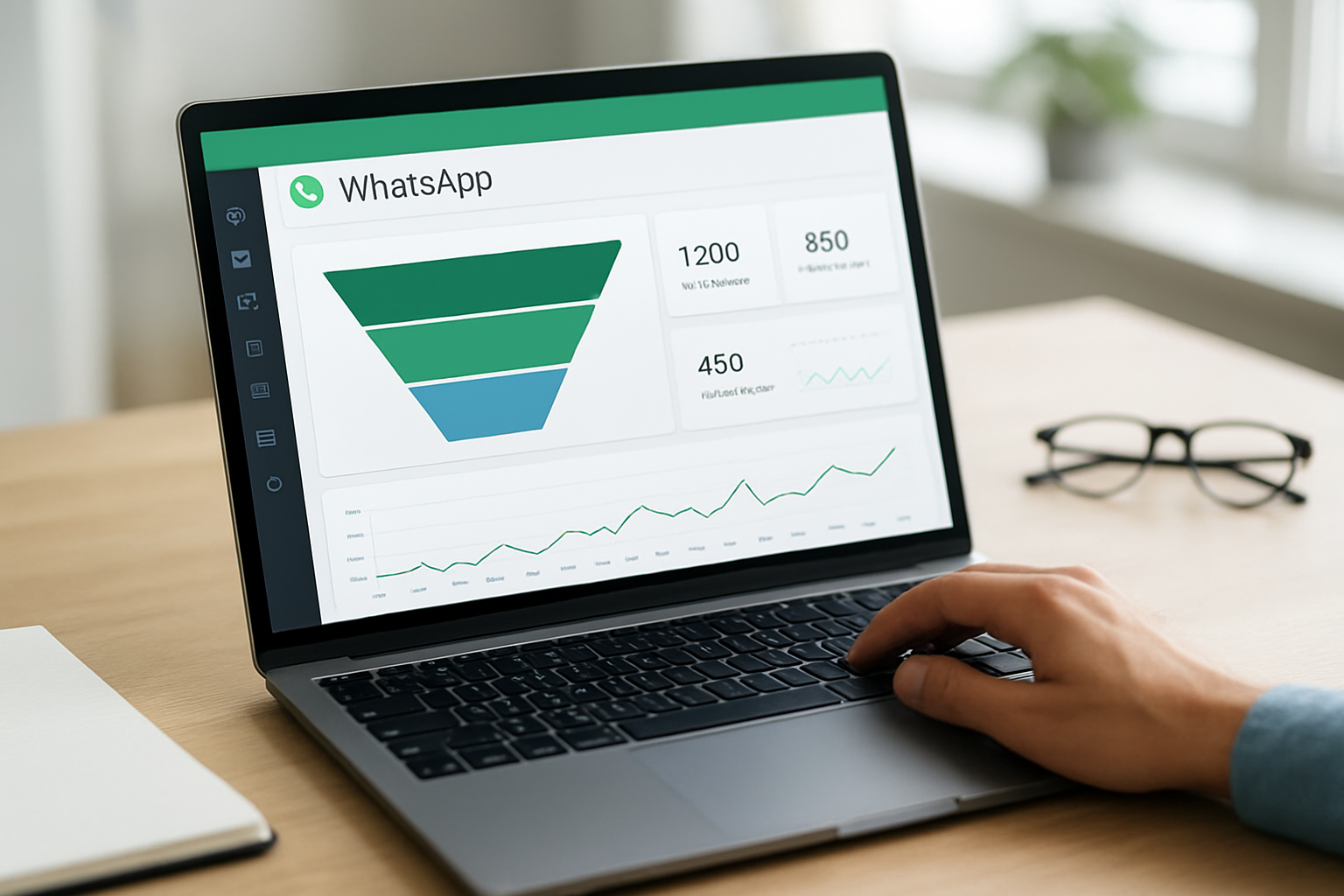 dashboard de vendas com painel de whatsapp mostrando funil e métricas