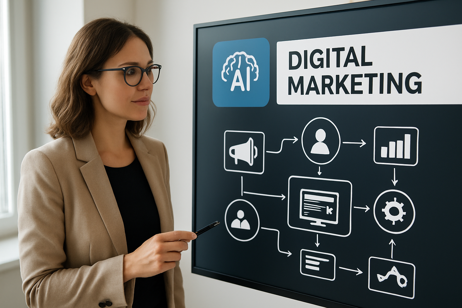 painel de estratégias mostrando IA para marketing digital grátis e fluxos de automação