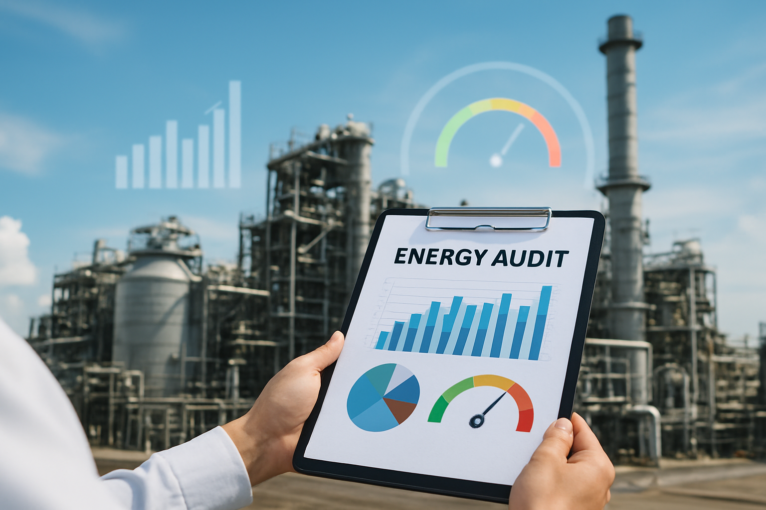 planta-industrial-com-graficos-e-gauge-de-energia auditoria energetica para empresas 2026 | auditoria energética para empresa