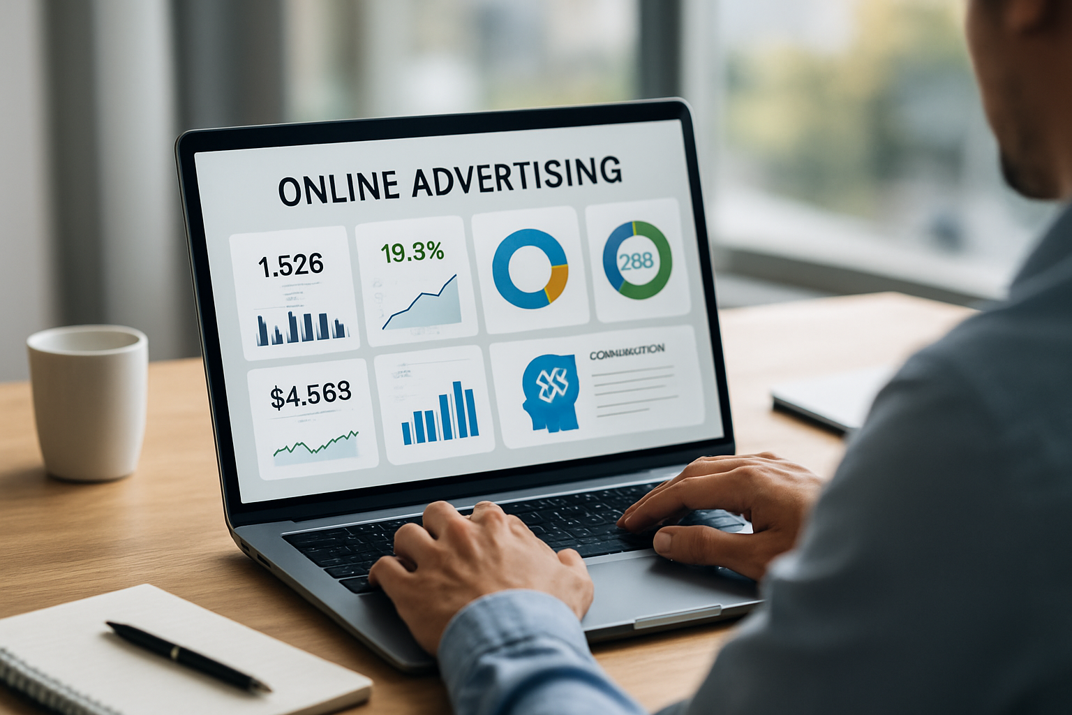 Painel de gestão de anúncios online com métricas e IA aplicada para otimização 2026