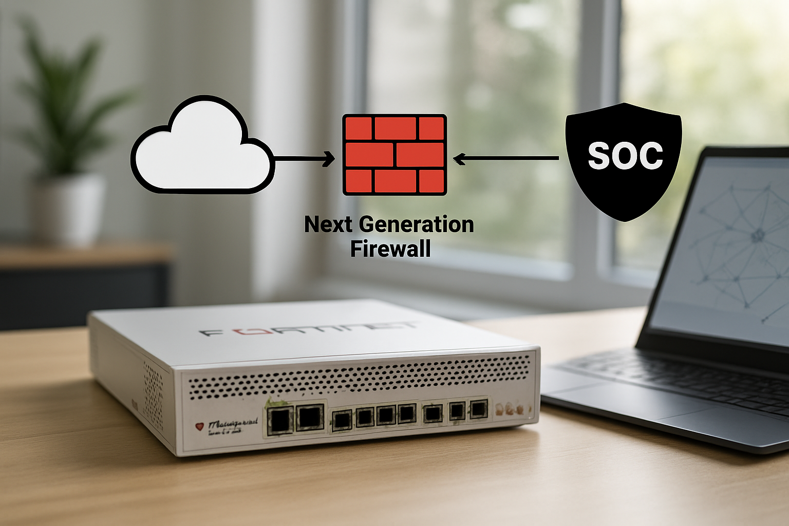 diagrama de implantação de firewall de próxima geração fortinet integrando nuvem e SOC 2026