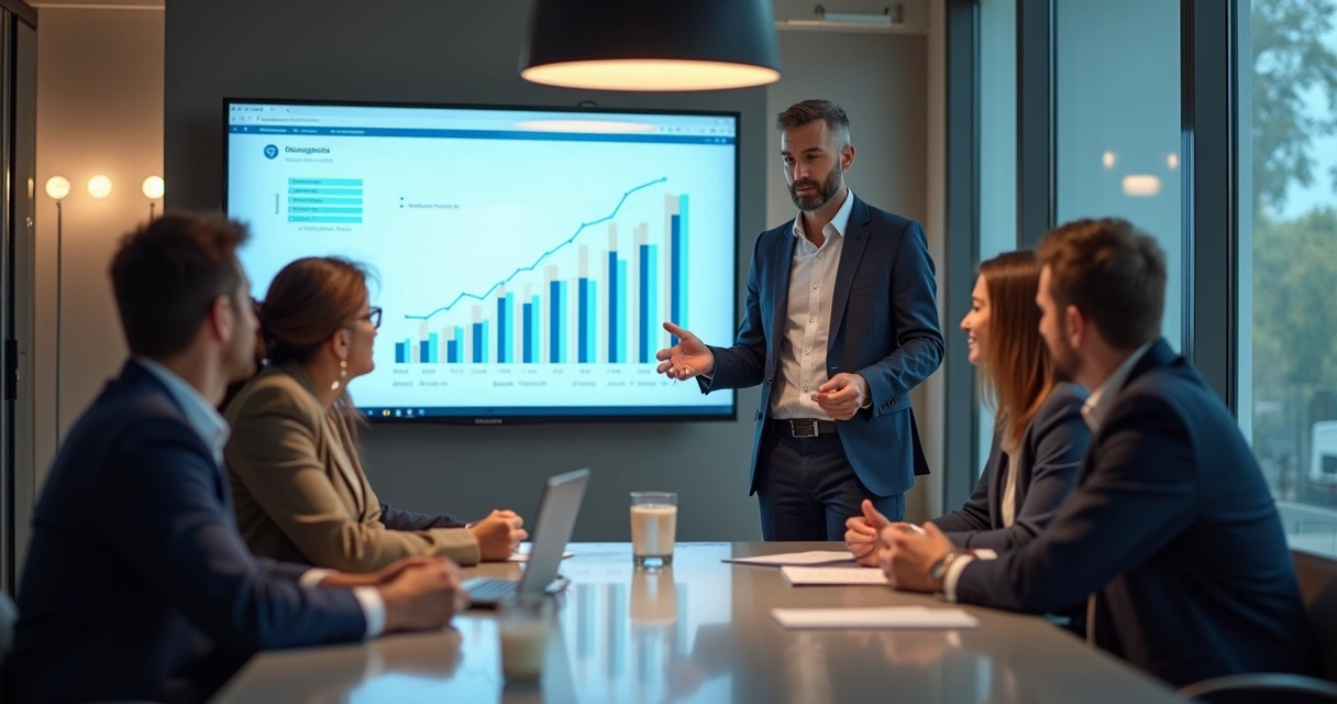 Consultor da Volúpia Digital reunido com equipe de empresa B2B. 
