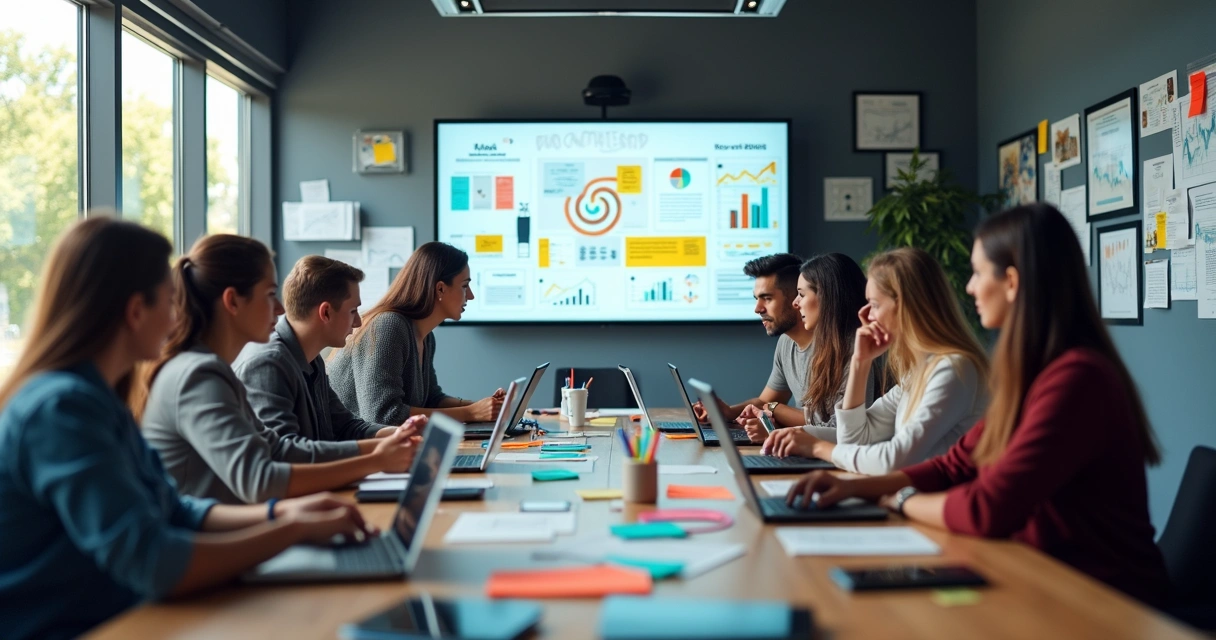 Equipe trabalhando em campanha de branding digital 