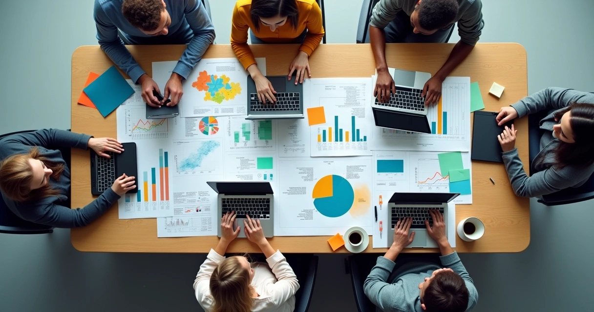 Equipe de marketing e vendas reunida discutindo estratégias de vendas B2B