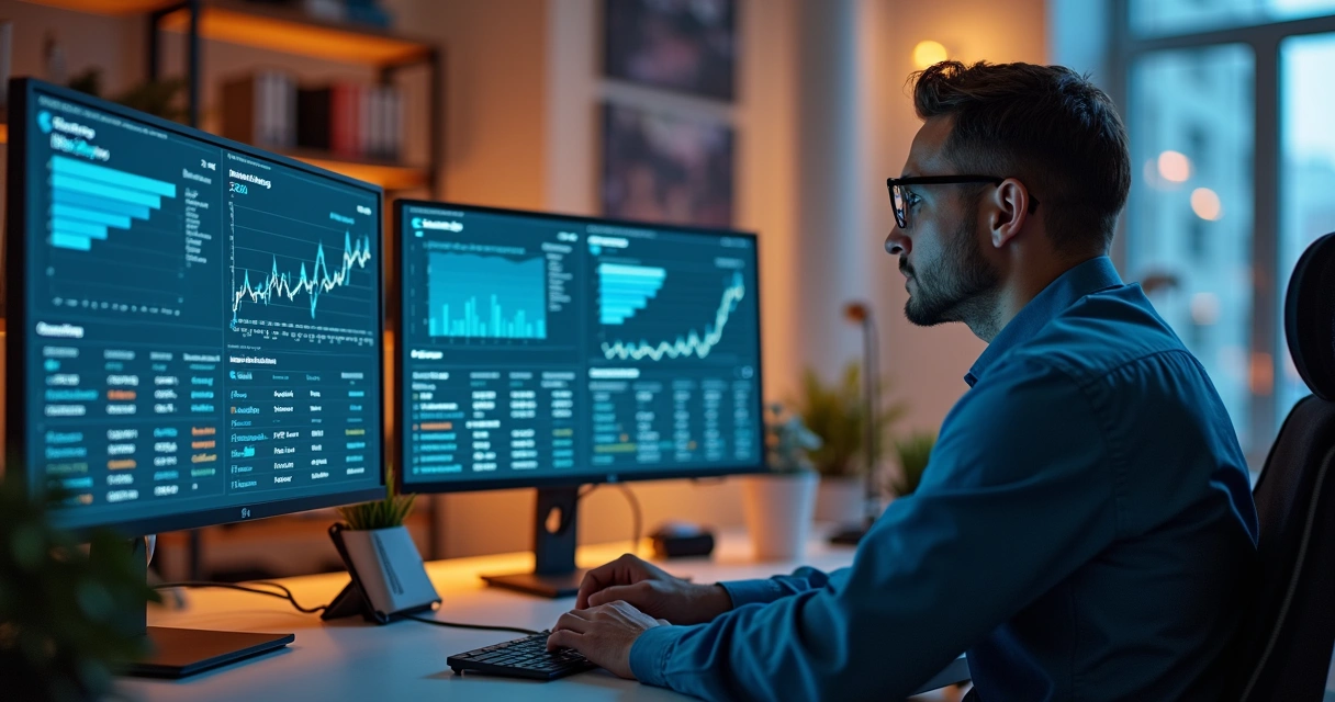 Profissional B2B analisando dados de mídia paga e orgânica 