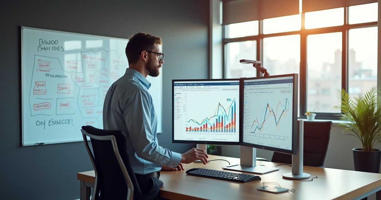 Profissional analisa site B2B em gráfico de SEO