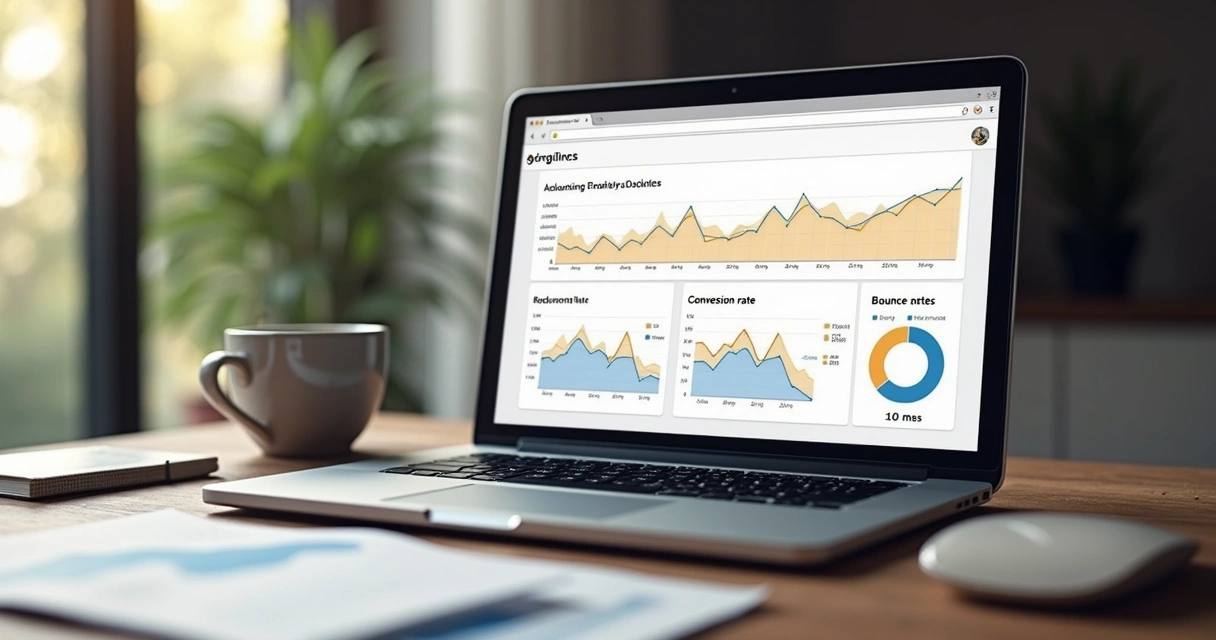 Dashboard do Google Analytics mostrando tráfego, vendas e taxa de conversão 