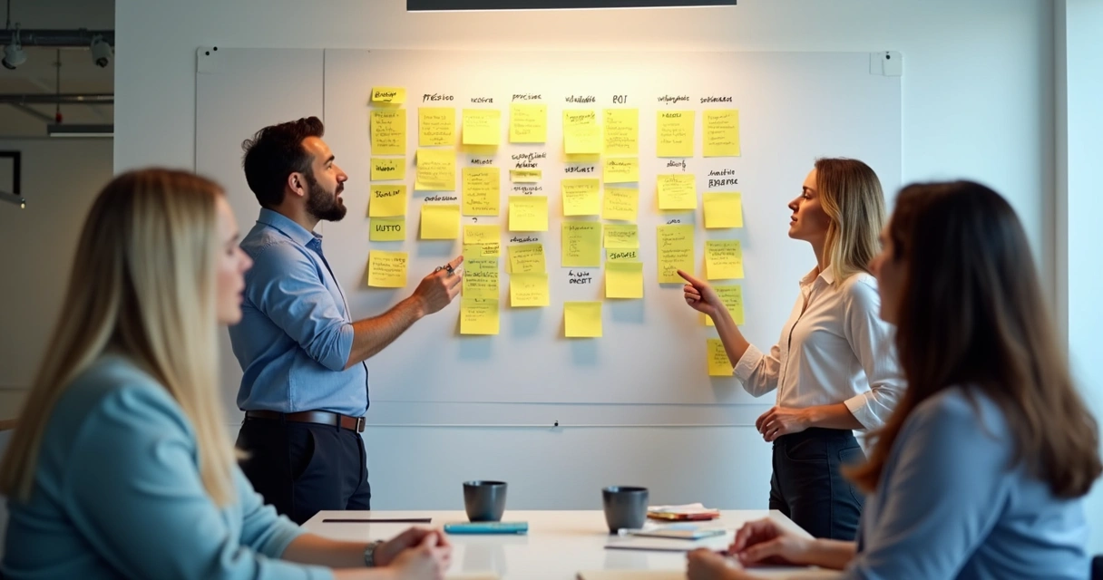 Post-it amarelo com indicadores de IA escritos em uma lousa branca 