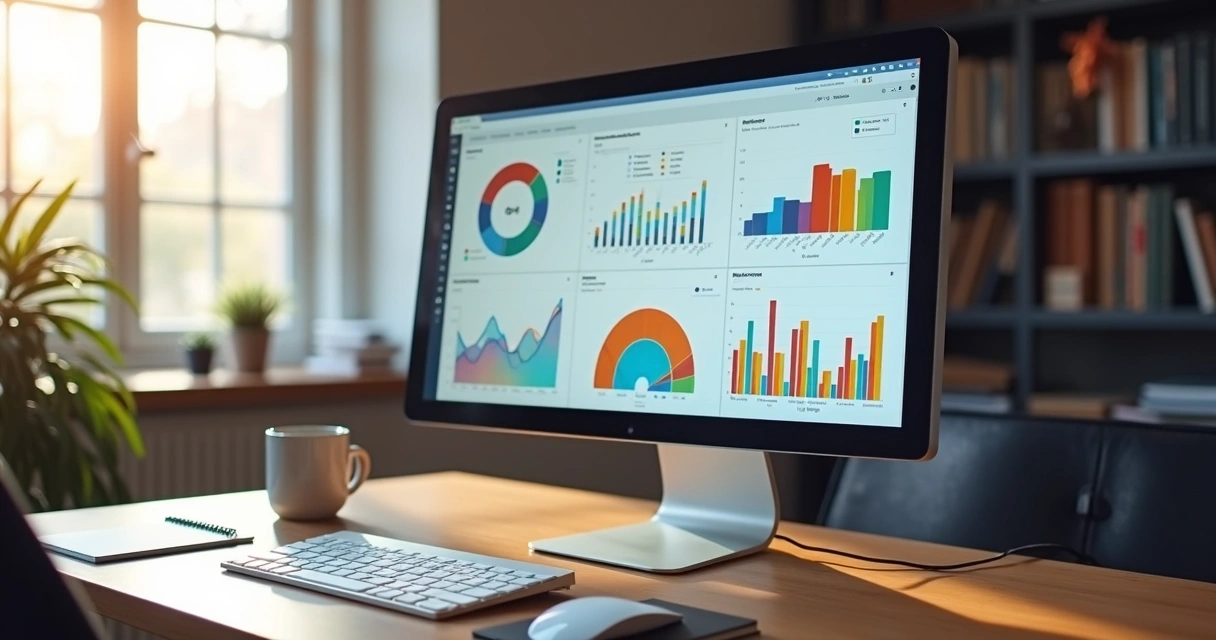 Dashboard com gráficos, funil e métricas de microconversões B2B em tela grande de computador 