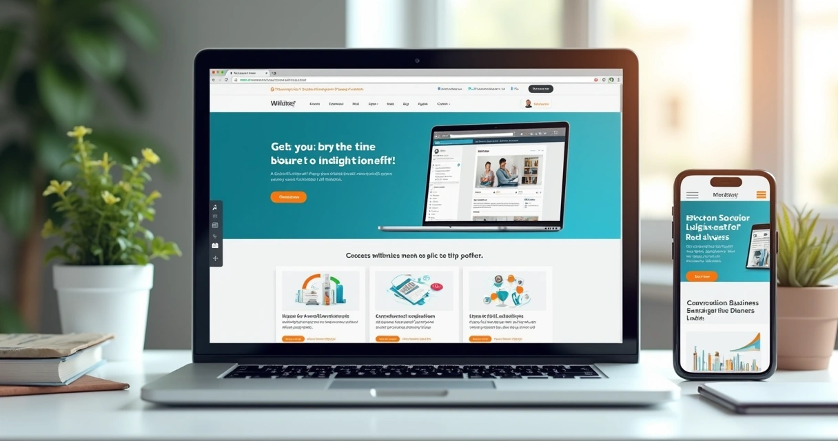 Layout responsivo de site B2B exibido em notebook e smartphone