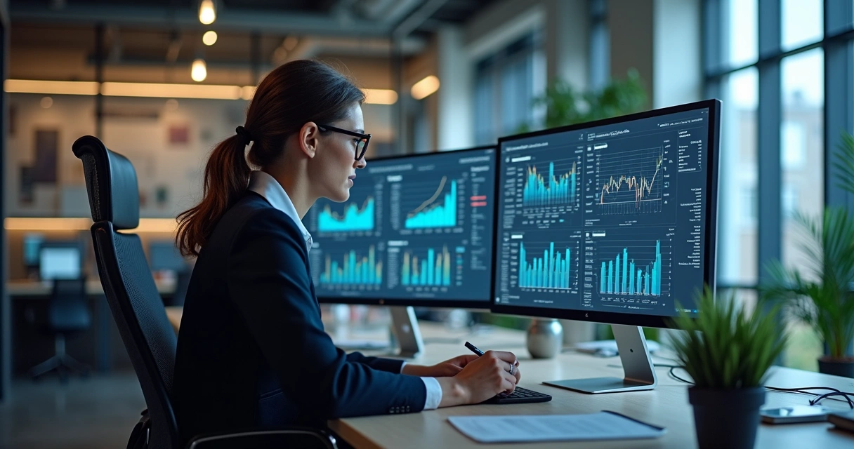 Profissional analisando dados em telas diferentes para customizar estratégias b2b