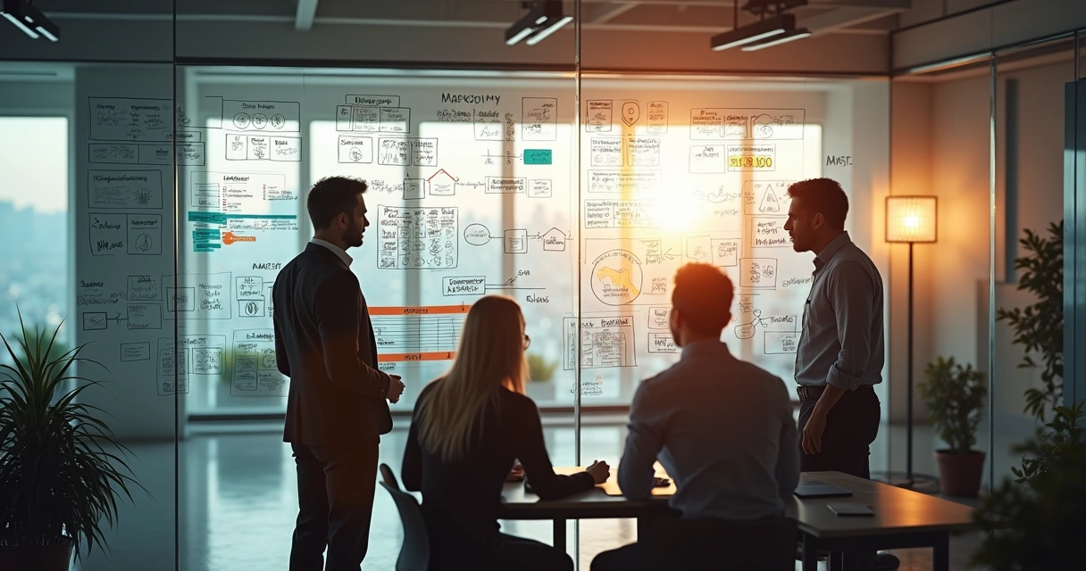 Equipes de marketing e vendas analisando dados juntos 