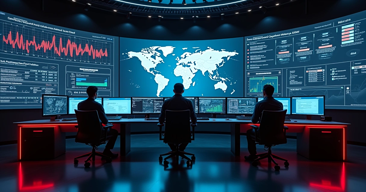 Centro de operações de segurança monitorando proteção contra DDoS e aplicações web