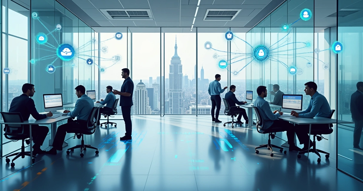 Ambiente corporativo com redes segmentadas e múltiplos dispositivos conectados