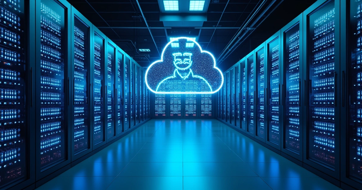 Servidores em sala de TI conectados à nuvem 