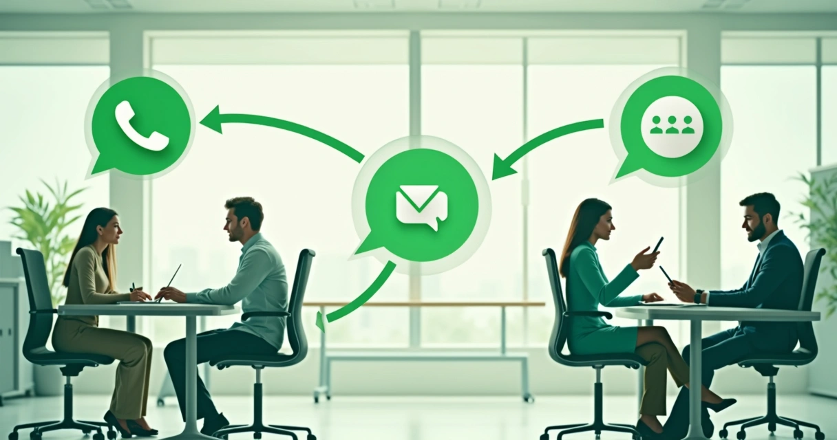 Fluxo visual de resposta automática com setas entre etapas e ícones de WhatsApp 
