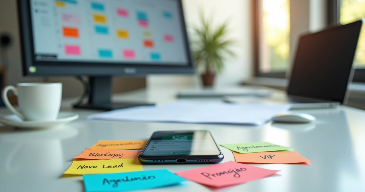 Agenda de vendas e contatos no WhatsApp com etiquetas coloridas 