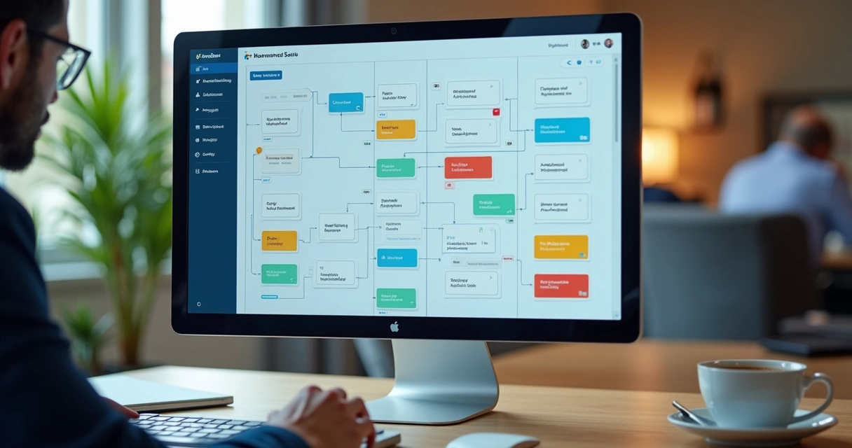 Painel Kanban integrado com vendas e IA no computador 