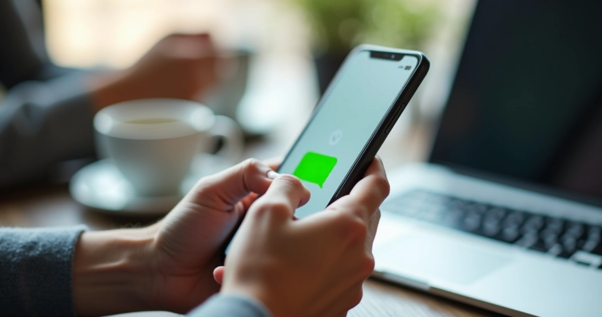 Pessoa digitando mensagem rápida no WhatsApp em smartphone 