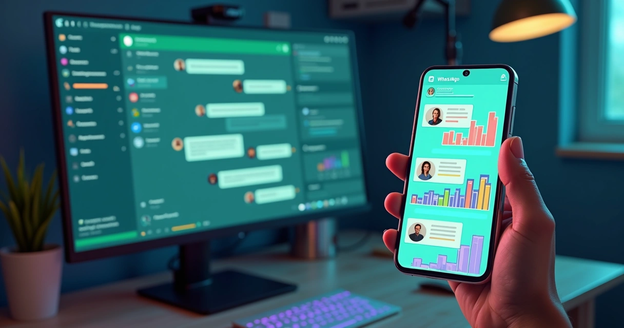 Pontuação de leads sendo usada em interface de WhatsApp com gráficos coloridos 