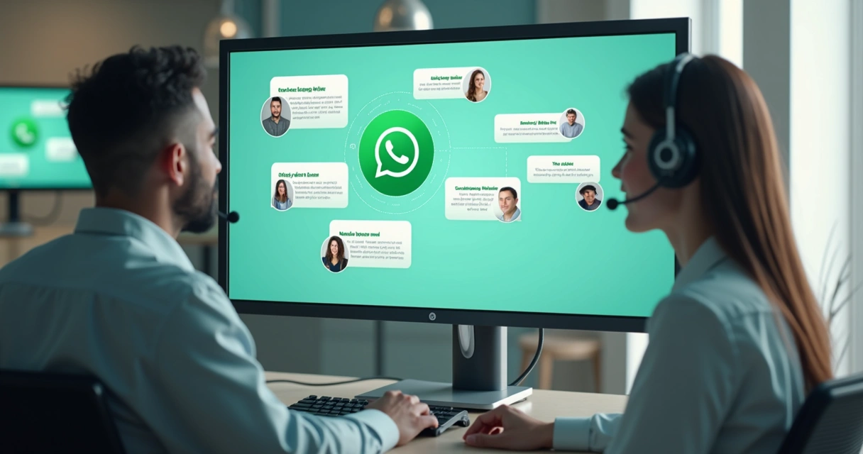 Bot inteligente conversando com clientes no WhatsApp enquanto um atendente supervisiona 