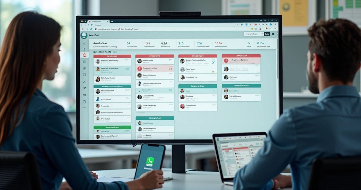 Painel Kanban com leads organizados por etapa 