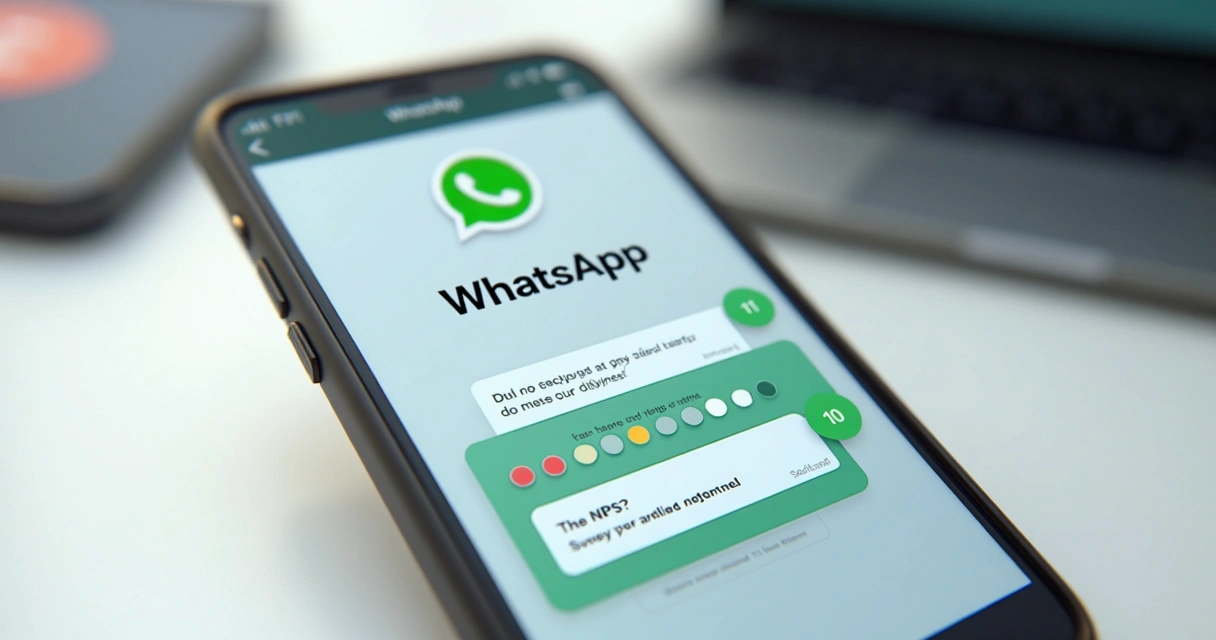 Tela do WhatsApp mostrando uma conversa automatizada de pesquisa de NPS 