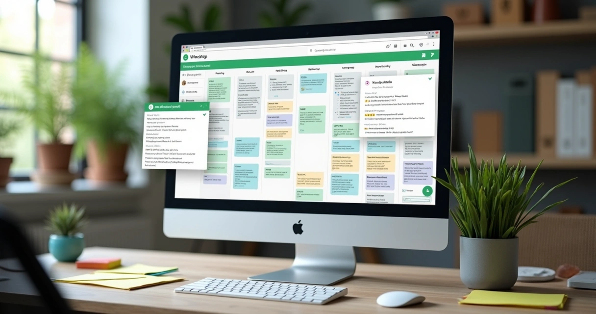 Kanban integrado ao WhatsApp em tela de computador 