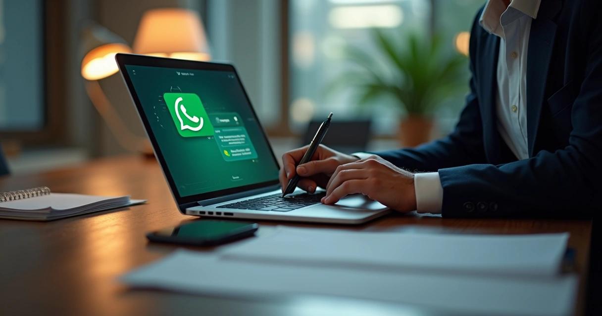 Homem usando WhatsApp para automatizar notificações