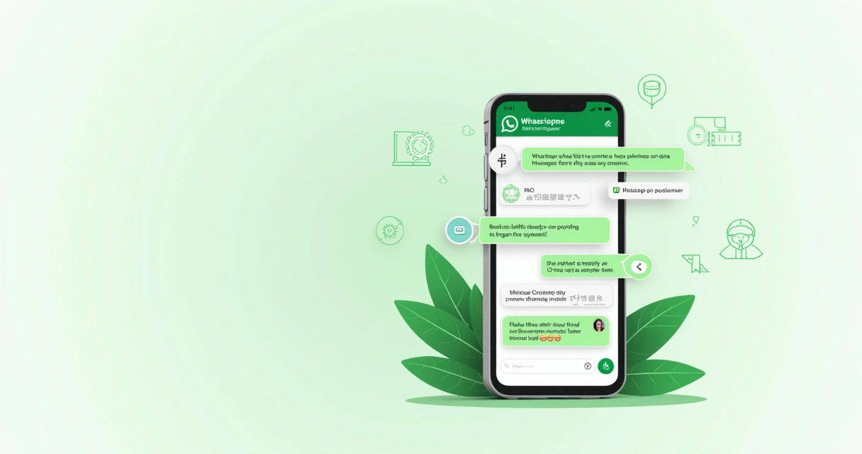 Tela de WhatsApp com mensagens automatizadas de boas-vindas e opções de respostas 
