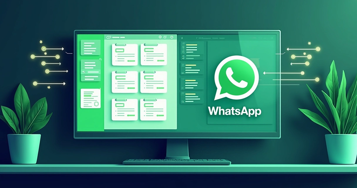Gráficos conectando CRM com WhatsApp em tela de computador 