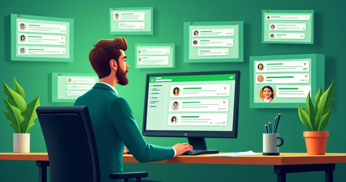 Representação de uma campanha de WhatsApp sendo aprovada em ambiente corporativo.