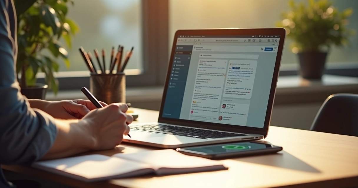 Pessoa criando template em notebook com anotações ao lado 