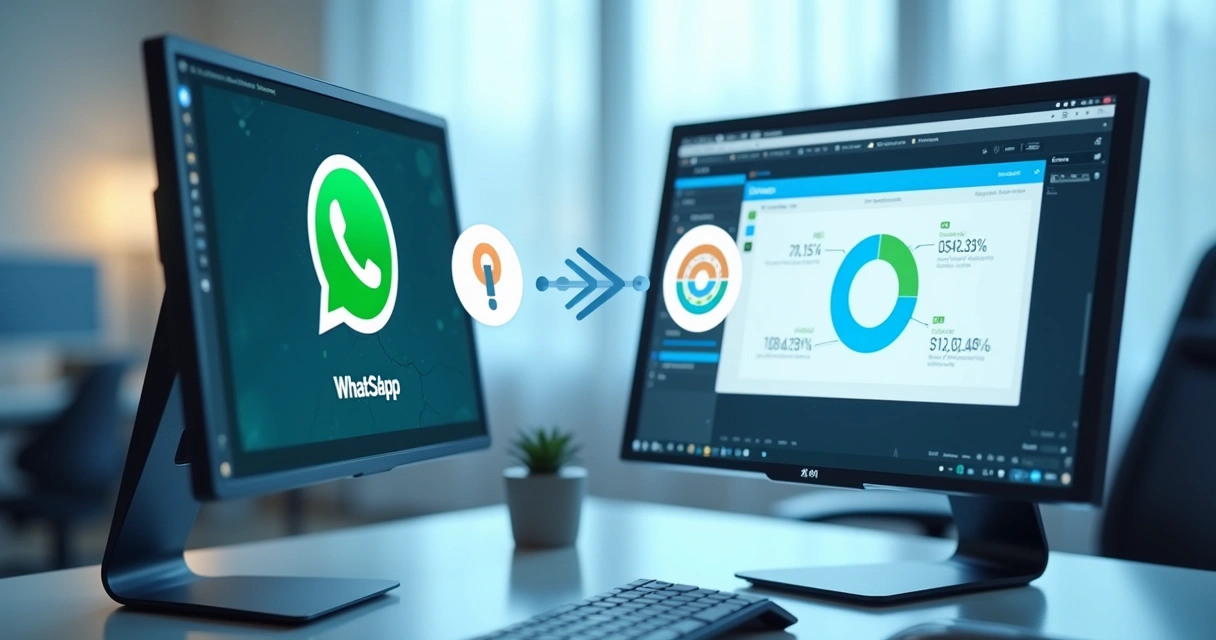 Tela de computador exibindo notificação automática entre dois sistemas 