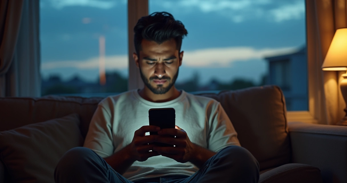 Pessoa cansada diante do celular recebendo várias mensagens 