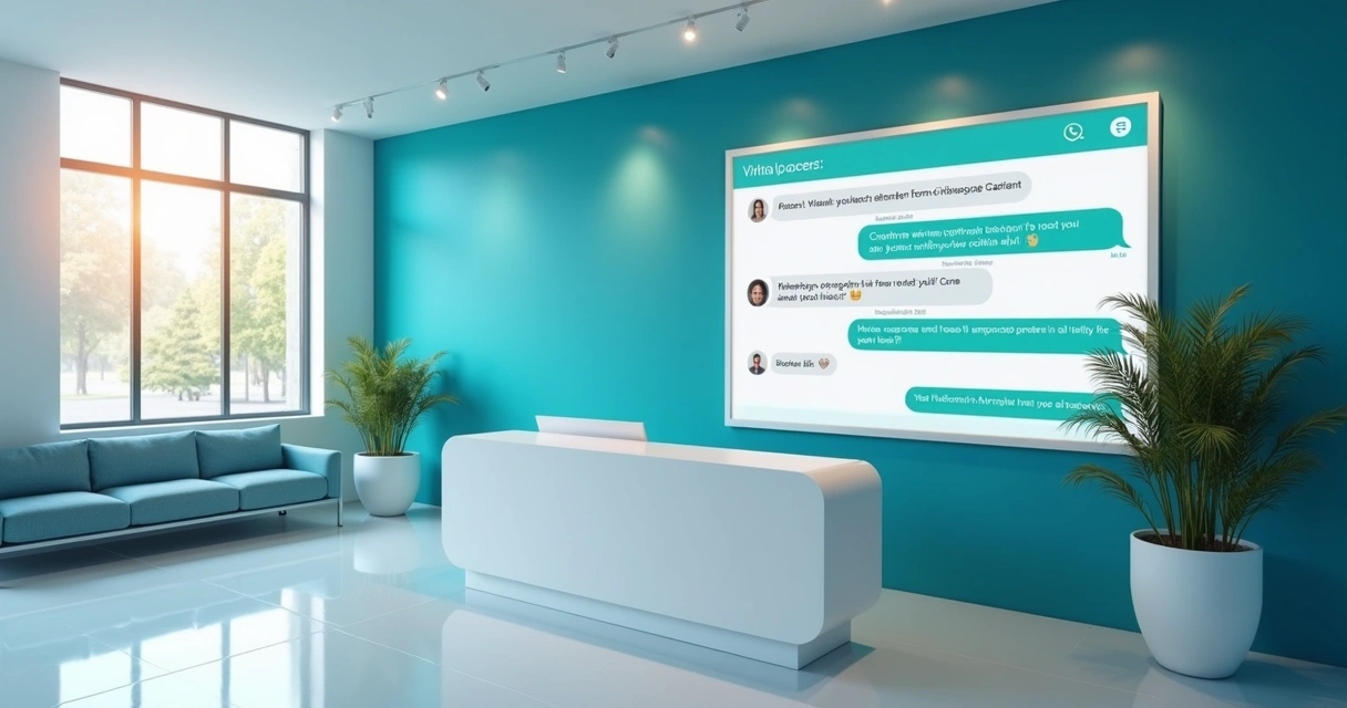 Recepcionista virtual conversando pelo WhatsApp em clínica moderna 