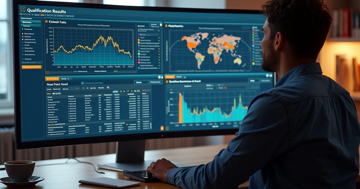 Profissional analisa dados de leads em computador