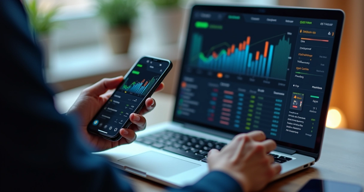 Indicadores de vendas e conversão em telas com gráficos e chats do WhatsApp 