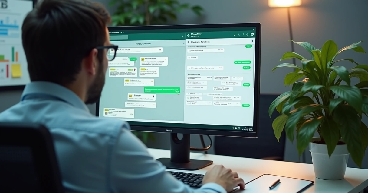 Profissional configurando automação de WhatsApp no computador 